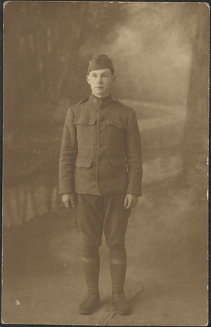 Photograph postcard of Private Timothy Mahoney, 1918