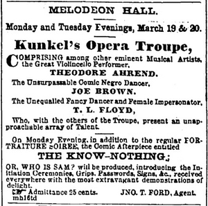 Kunkel's Opera Troupe Listing