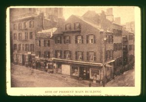 View of the corner of Derne Street and Temple Street, at the future site of Suffolk University's Archer Building (20 Derne Street)