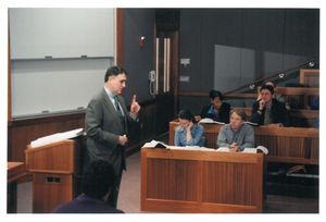 Suffolk University Professor William Corbett (Law) lecturing in a law school classroom