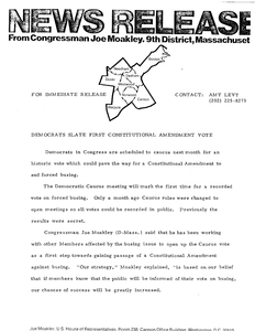 Press Release "Democrats slate first constitutional amendment vote", November 1975