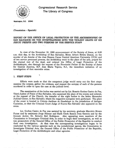 Report of the Office of Legal Protection of the Archbishopric of San Salvador on the investigations into the Jesuit murders, 13 December 1989