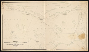 Plan of routes surveyed for extension of C.C.B.R.R. : per order of com. of director of Cape Cod Branch R. Road / by Thomas Doane.