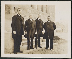 April 16, 1916. Boston College University Heights, Mass. Rev. Michael Jessup, S.J., Charles Mooney, Dr. Fred Lyons, and Rev. Charles W. Lyons, S.J