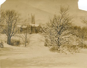 Gasson Hall exterior from snowy road