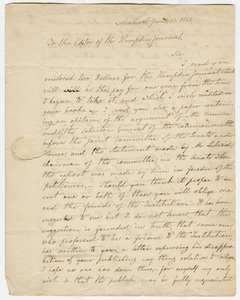 Zephaniah Swift Moore letter to the editor of the Hampden Journal, 1821 June 21