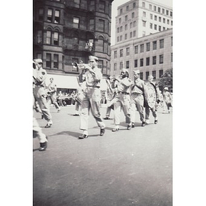 The Dorchester High School Band marches in the Boston School Boy Cadets parade