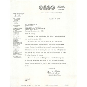 Letter, Dr. Gregory Anrig, December 3, 1979.