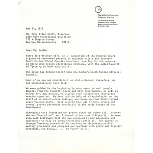 Letter, Roxbury - South Boston Bi-Racial Council, May 14, 1975.