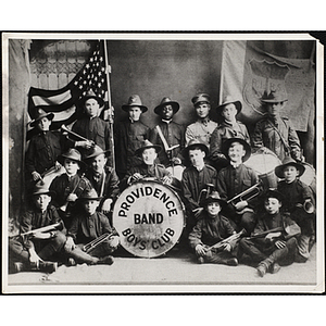 Group portrait of Providence Boys' Club Band with their instruments