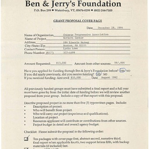 Grant application to the Ben & Jerry's Foundation for funding to support the Chinese Progressive Association Workers' Center