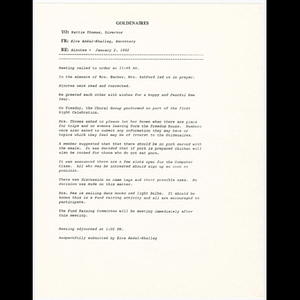 Minutes of Goldenaires meeting held January 2, 1992