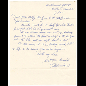 Letter from Catherine Daniel to the Goldenaires about get well cards