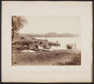 Groups of people in boats and on land, Houghtons Pond, Petersham, Milton, Mass., Sept. 3, 1888