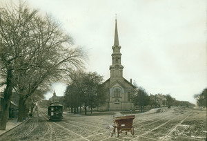 Exterior view of Baptist church on Brighton Ave., Allston, Mass.