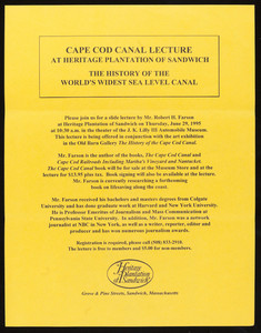 Cape Cod Canal Lecture at Heritage Plantation of Sandwich flyer (2 copies)
