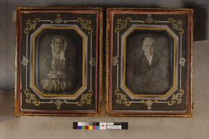 Diptych portrait of elderly woman and man