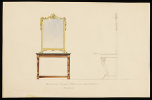 Watercolor -- "Mahogany Console Table and Gold Mirror"