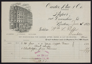 Billhead for Carter, Rice & Co., paper, 246 Devonshire Street, Boston, Mass., dated June 28, 1899