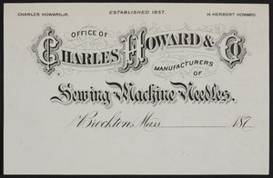 Letterhead for Charles Howard & Co., manufacturers of sewing machine needles, Brockton, Mass., 1870s