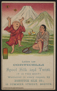 Trade card for Corticelli Spool Silk and Twist, Nonotuck Silk Co., 18 Summer Street, Boston, Mass., 1877