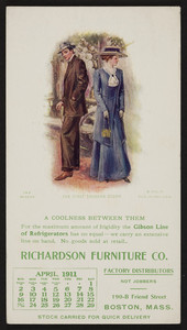 Trade card for the Richardson Furniture Co., 190-B Friend Street, Boston, Mass., April, 1911