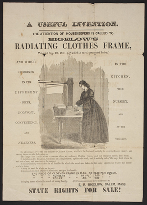Circular for Bigelow's Radiating Clothes Frame, E.R. Bigelow, Salem, Mass., undated