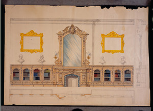 Interior elevation of a library, unidentified house, location unknown, ca. 1865