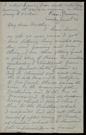 Thomas Lincoln Casey, Jr. to Emma Weir Casey, January 21, 1883