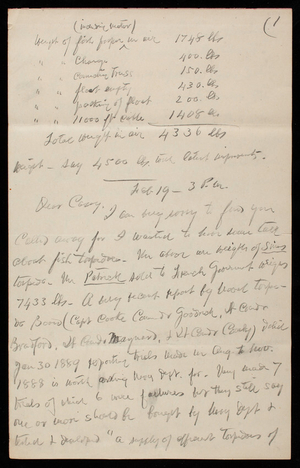 [Henry L. Abbot ] to Thomas Lincoln Casey, February 19, 1889