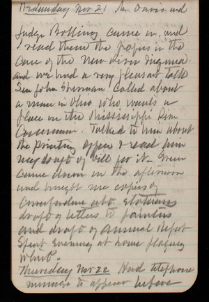 Thomas Lincoln Casey Notebook, November 1894-March 1895, 010, Wednesday Nov 21