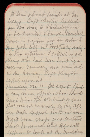 Thomas Lincoln Casey Notebook, October 1890-December 1890, 89, to him about lands at San