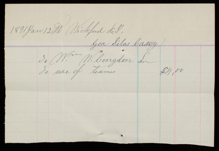 Bill for carriages for funeral, January 14, 1891