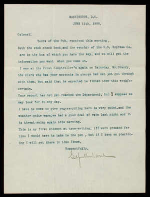 Ed. Sutherland to Thomas Lincoln Casey, June 11, 1888