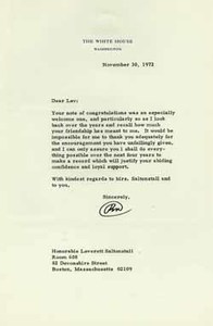 Letter from Richard Nixon to Leverett Saltonstall, 30 November 1972