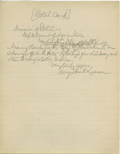 Letter from Benjamin Smith Lyman to Department of Agriculture, Division of Statistics