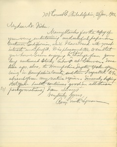 Letter from Benjamin Smith Lyman to Dr. Fiske