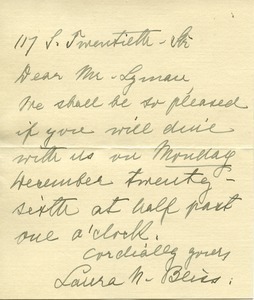 Letter from Laura N. Bliss to Benjamin Smith Lyman