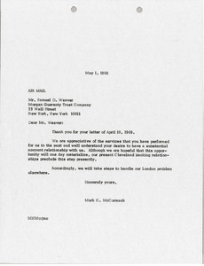 Letter from Mark H. McCormack to Samuel D. Weaver