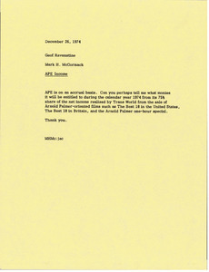 Memorandum from Mark H. McCormack to Geof Ravenstine