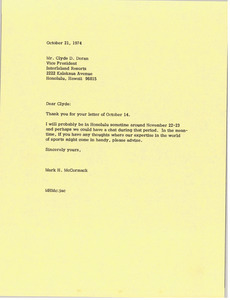 Letter from Mark H. McCormack to Clyde D. Doran