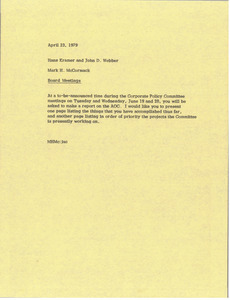 Memorandum from Mark H. McCormack to Hans Kramer and John D. Webber