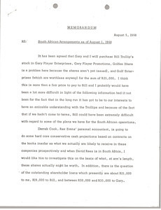 Memorandum concerning South African Arrangements as of August 1, 1968