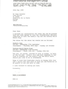 Letter from Mark H. McCormack to Sean Connery