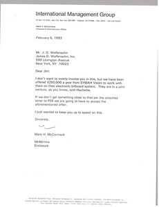 Letter from Mark H. McCormack to J. D. Wolfensohn