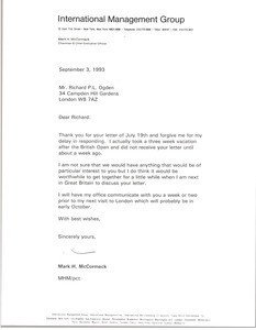 Letter from Mark H. McCormack to Richard P. L. Ogden