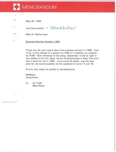 Memorandum from Mark H. McCormack to Lars Sternmarker