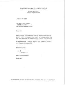 Letter from Mark H. McCormack to Kim Fortin Walters