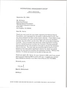 Letter from Mark H. McCormack to Ed Harris