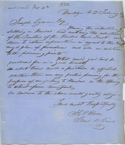 Letter from H. P. Bloor to Joseph Lyman